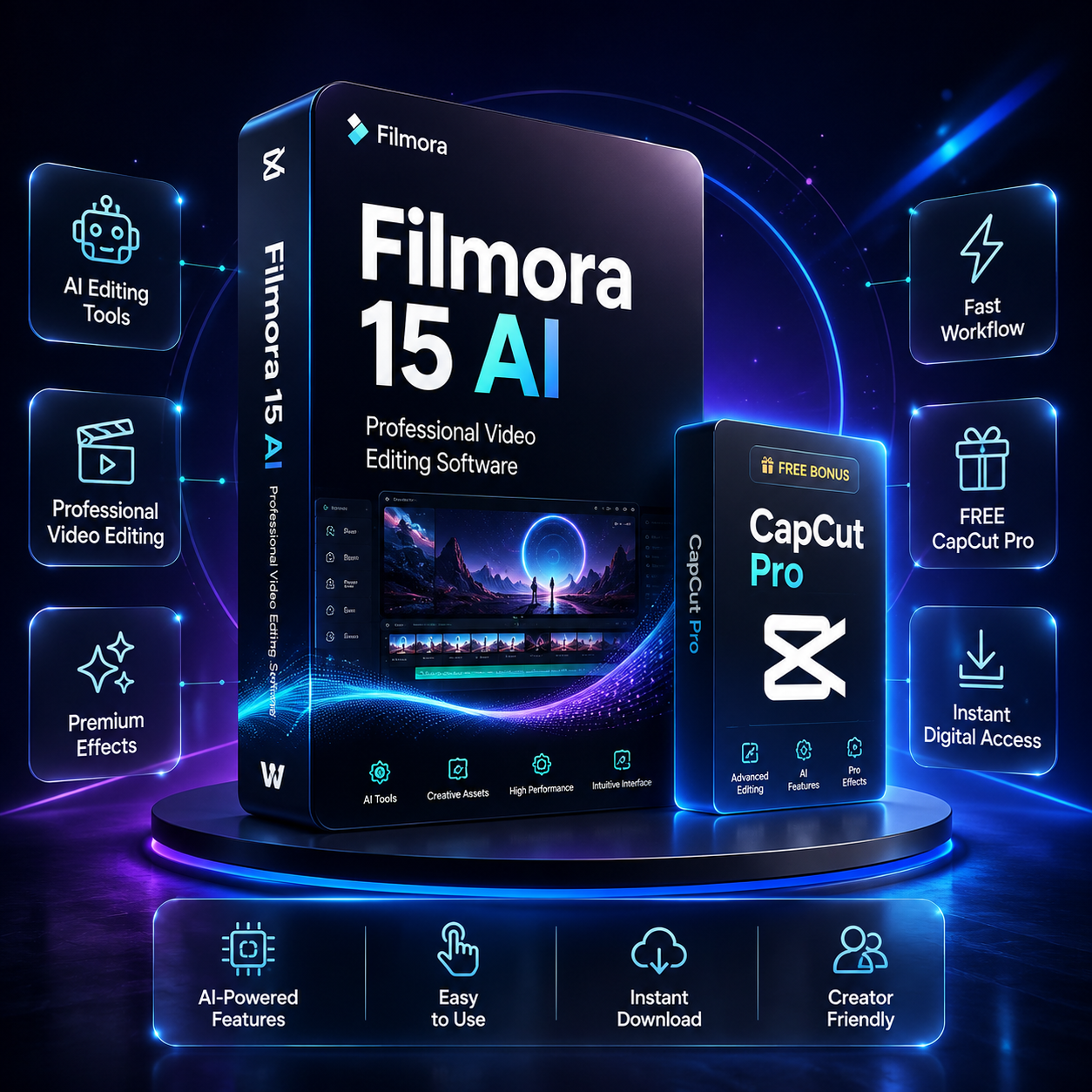 Filmora 15 AI – Professional Video Editing Suite ⭐+ 🎁 FREE CapCut Pro Included